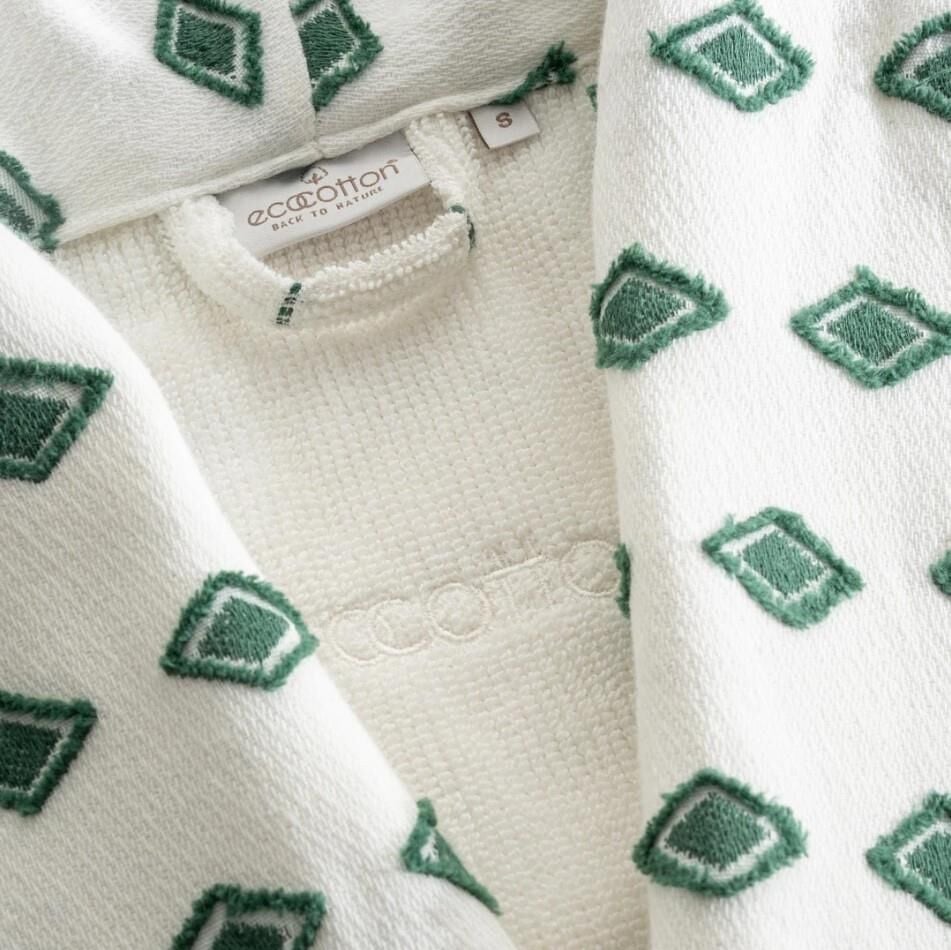 Ecocotton İmre Kadın Bornoz %100 Organik Pamuk Jakarlı Yeşil XL
