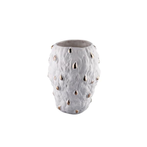 Lucky Art Gold Damlalı Krem Vazo 40 cm