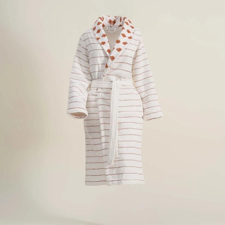 Ecocotton İmre Kadın Bornoz %100 Organik Pamuk Jakarlı Kiremit XL