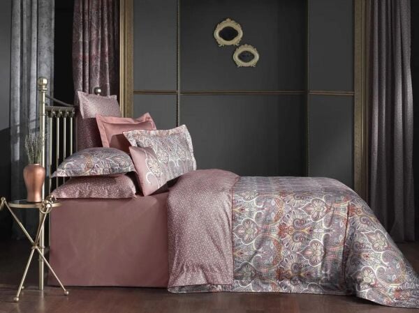 Sarev İsfahan Saten Nevresim Takımı Pembe Çift Kişilik