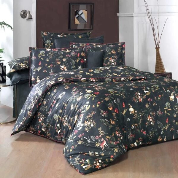 Sarev Jenny Saten Nevresim Takımı Antrasit Çift Kişilik