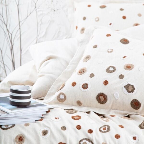 Ecocotton Lal Bej Çift Kişilik %100 Organik Pamuk Nakışlı Nevresim Takımı Bej CK