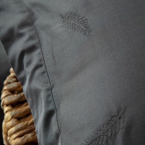 Ecocotton Güz Çift Kişilik Nevresim Takımı %100 Organik Pamuk Saten Brodeli Antrasit CK