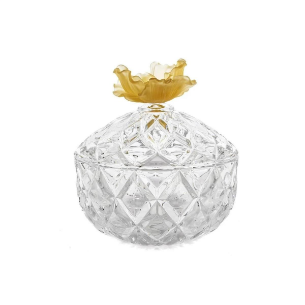 Mikasa Moor Amber Çiçekli Kapaklı Cam Şekerlik 19x19cm