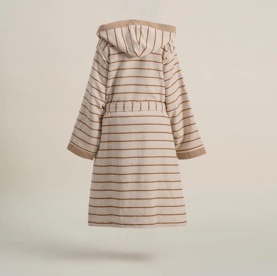 Ecocotton Arden Kadın Bornoz %100 Organik Pamuk Kenevir Karışımlı Bornoz Çizgili Hardal S