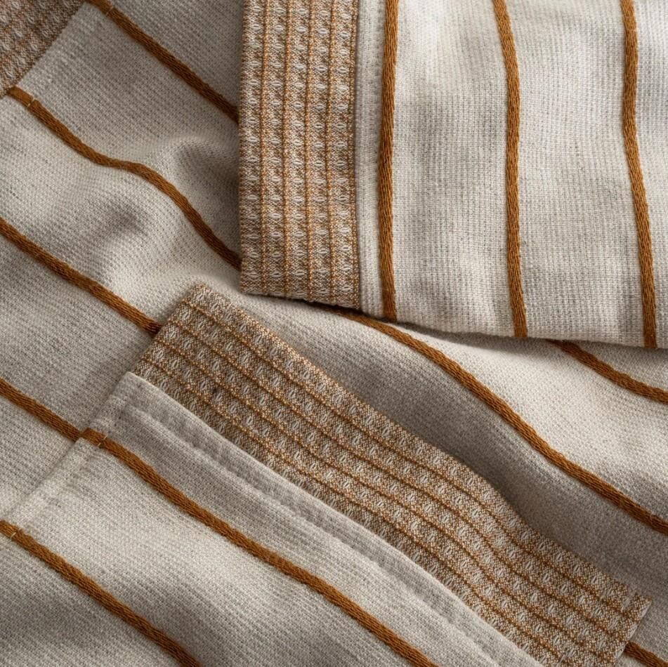 Ecocotton Arden Kadın Bornoz %100 Organik Pamuk Kenevir Karışımlı Bornoz Çizgili Hardal S