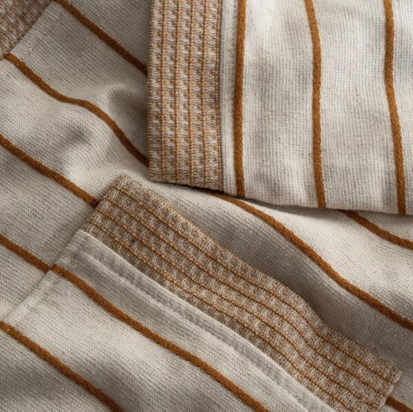 Ecocotton Arden Kadın Bornoz %100 Organik Pamuk Kenevir Karışımlı Bornoz Çizgili Hardal S