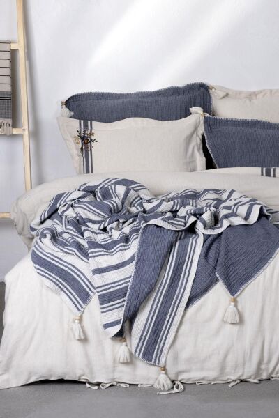 Ecocotton Mila Yatak Örtüsü %100 Organik Pamuk Müslin Dolgulu Lacivert CK