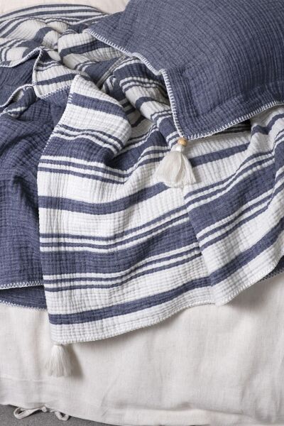 Ecocotton Mila Yatak Örtüsü %100 Organik Pamuk Müslin Dolgulu Lacivert CK