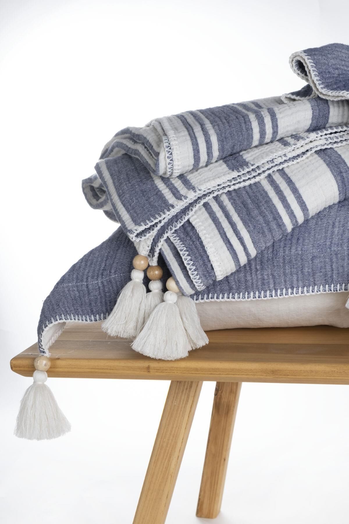 Ecocotton Mila Yatak Örtüsü %100 Organik Pamuk Müslin Dolgulu Lacivert CK