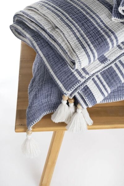 Ecocotton Mila Yatak Örtüsü %100 Organik Pamuk Müslin Dolgulu Lacivert CK