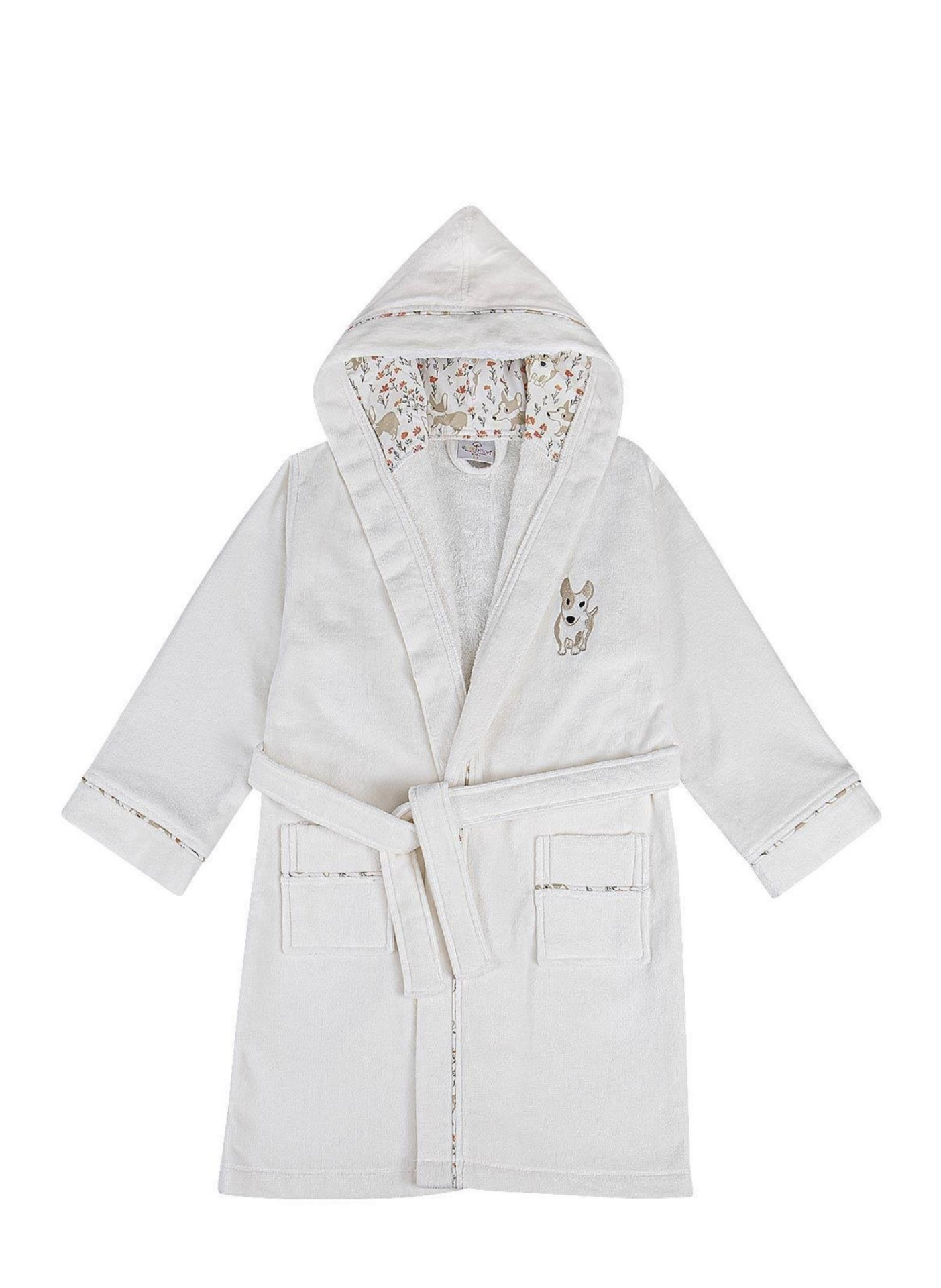 Ecocotton Dagi Erkek Çocuk Bornoz %100 Organik Pamuk Nakışlı Ekru 5-6 Yaş