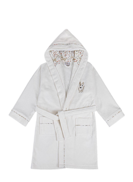 Ecocotton Dagi Erkek Çocuk Bornoz %100 Organik Pamuk Nakışlı Ekru 3-4 Yaş