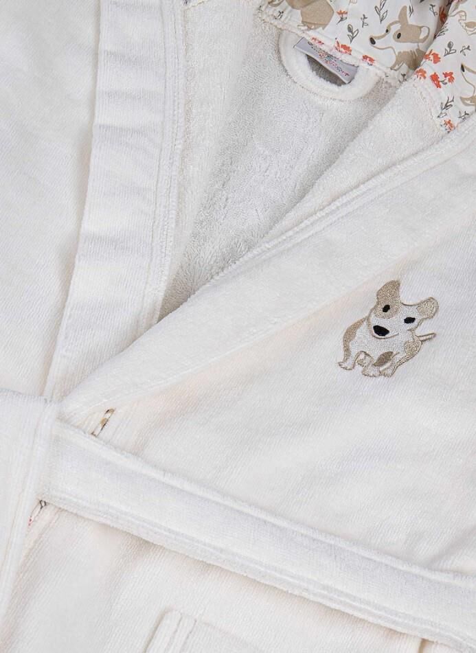 Ecocotton Dagi Erkek Çocuk Bornoz %100 Organik Pamuk Nakışlı Ekru 3-4 Yaş