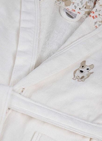 Ecocotton Dagi Erkek Çocuk Bornoz %100 Organik Pamuk Nakışlı Ekru 3-4 Yaş