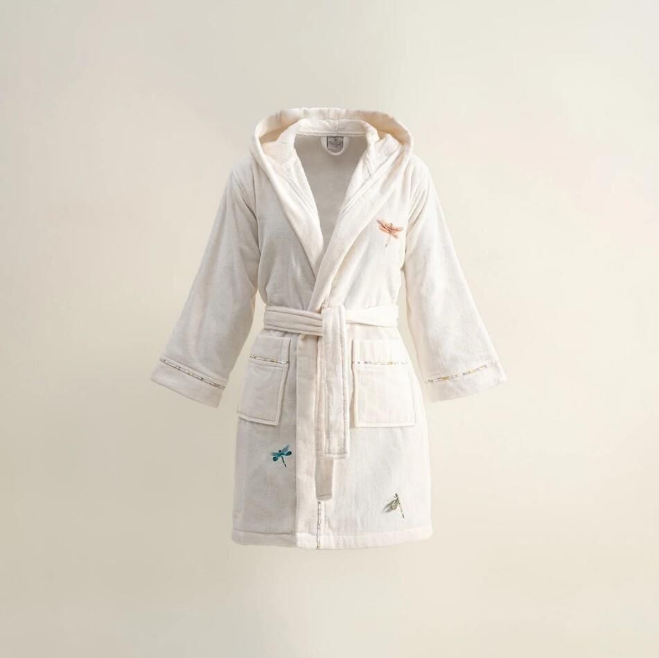 Ecocotton Nina Kız Çocuk Bornoz %100 Organik Pamuk Nakışlı Krem / Sarı 7-8 Yaş