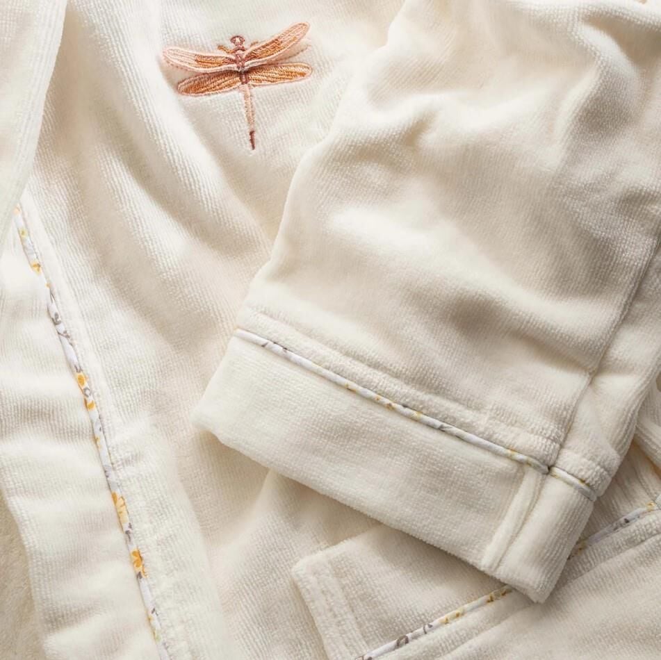 Ecocotton Nina Kız Çocuk Bornoz %100 Organik Pamuk Nakışlı Krem / Sarı 5-6 Yaş
