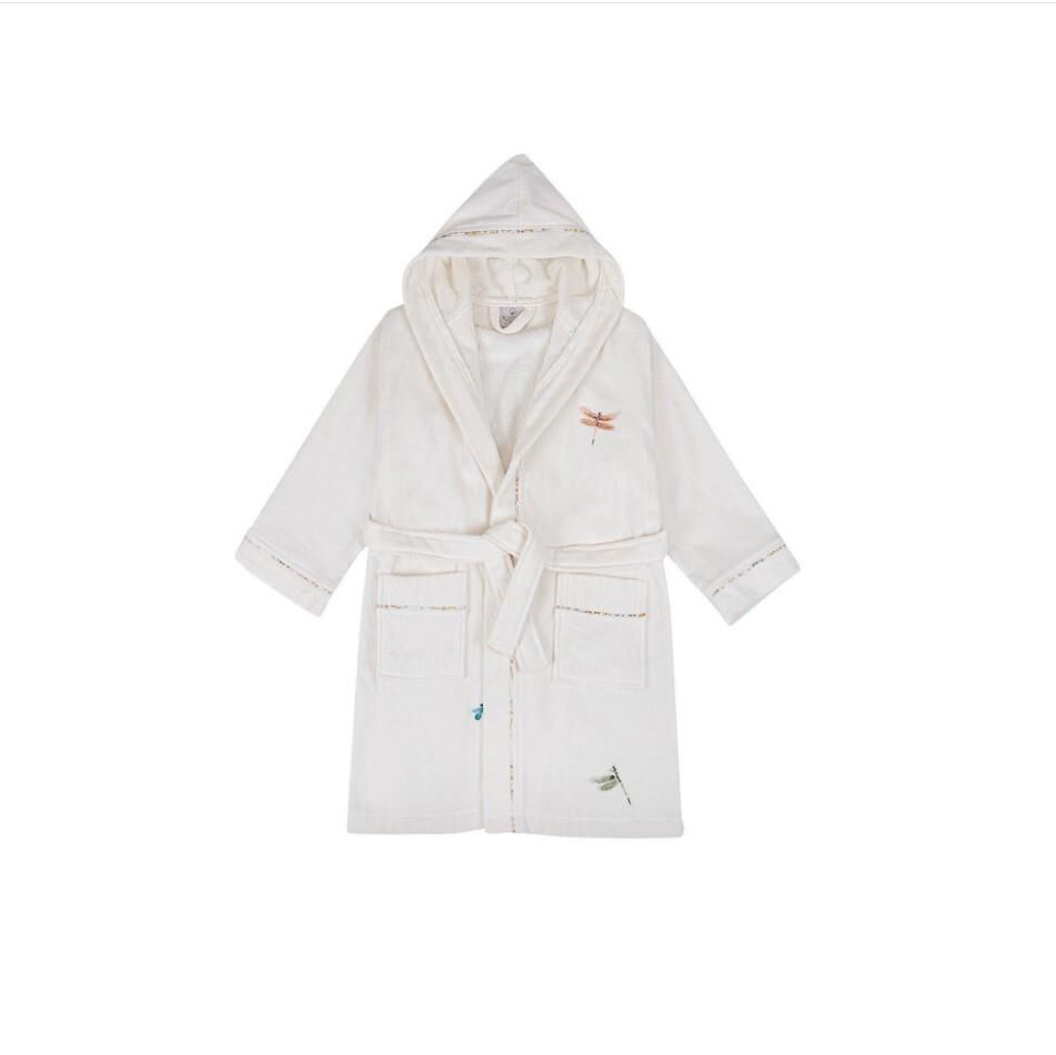 Ecocotton Nina Kız Çocuk Bornoz %100 Organik Pamuk Nakışlı Krem / Pembe 7-8 Yaş