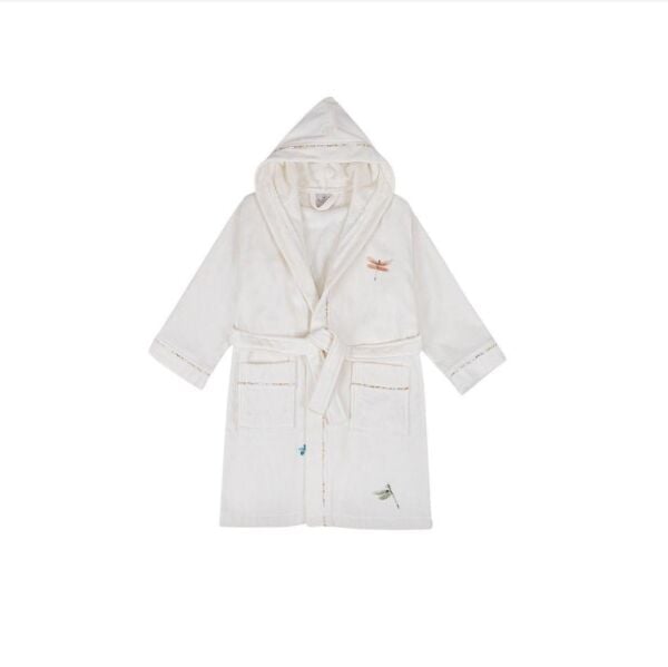 Ecocotton Nina Kız Çocuk Bornoz %100 Organik Pamuk Nakışlı Krem / Pembe 7-8 Yaş