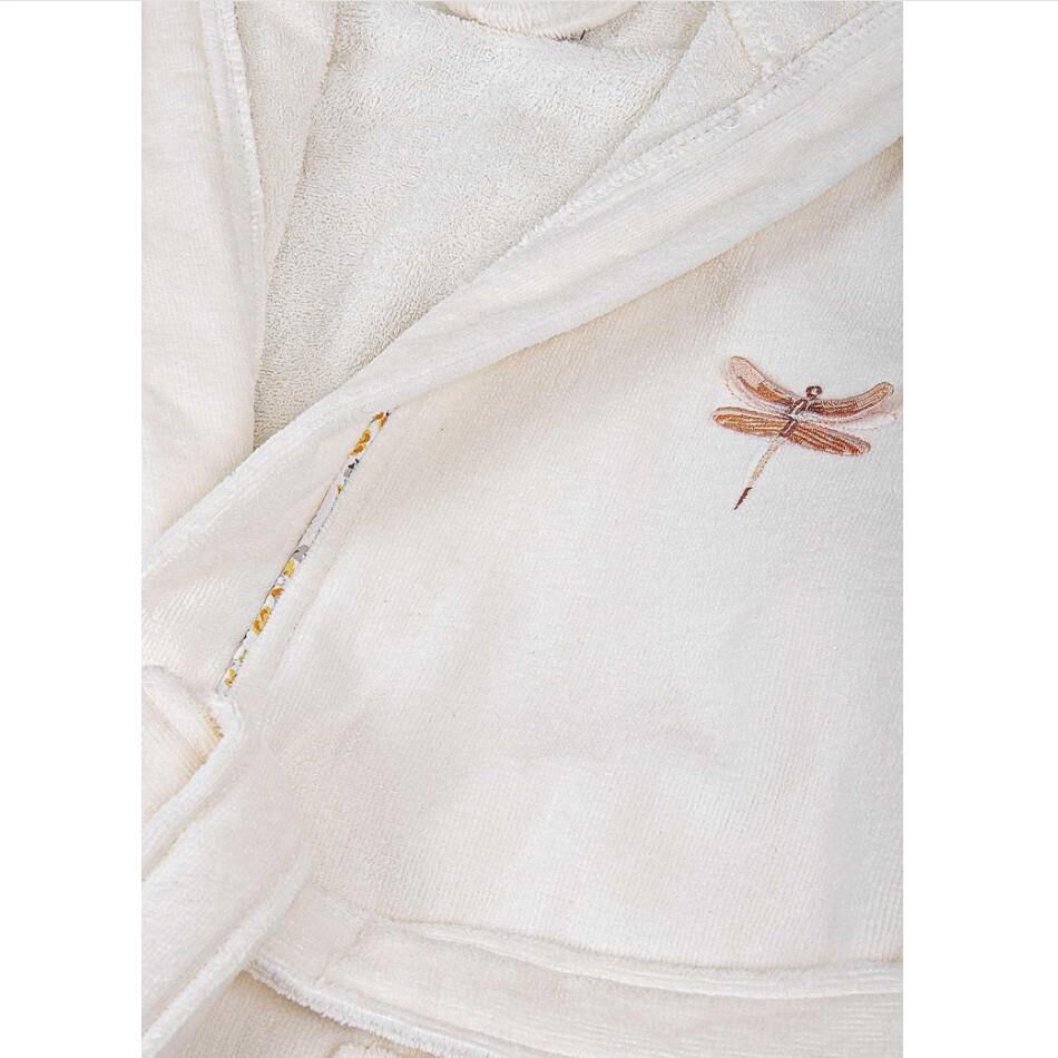 Ecocotton Nina Kız Çocuk Bornoz %100 Organik Pamuk Nakışlı Krem / Pembe 5-6 Yaş