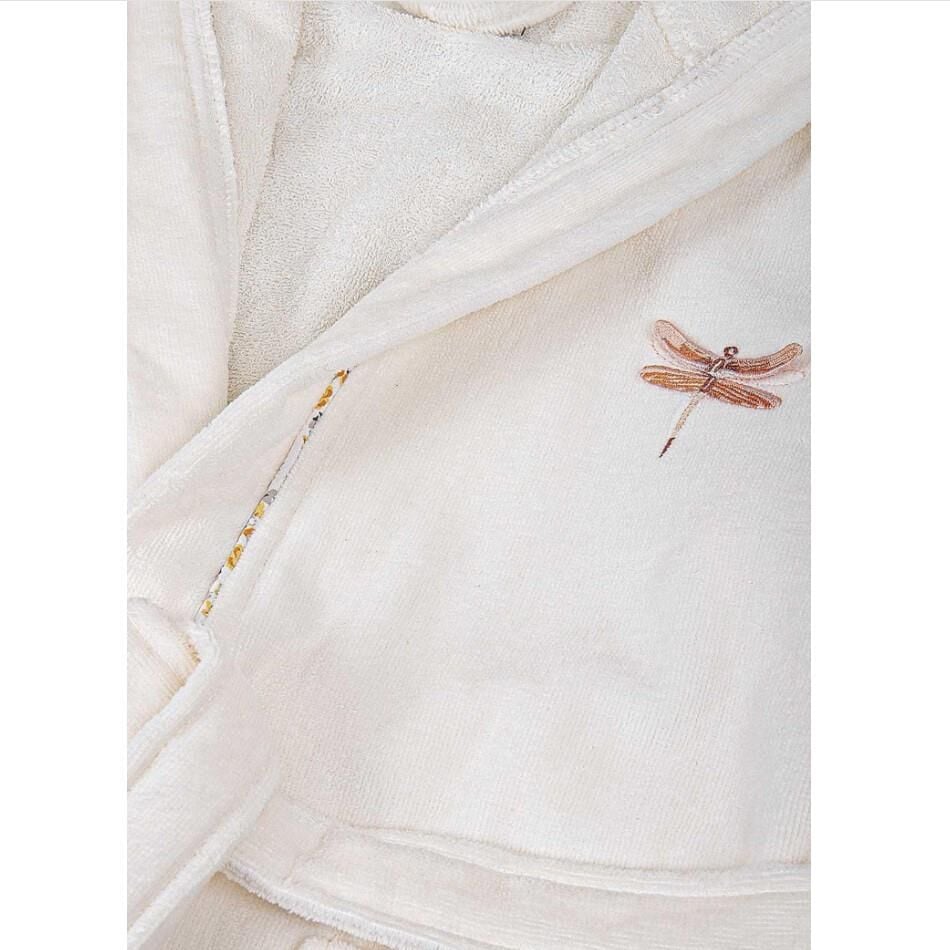 Ecocotton Nina Kız Çocuk Bornoz %100 Organik Pamuk Nakışlı Krem / Pembe 3-4 Yaş