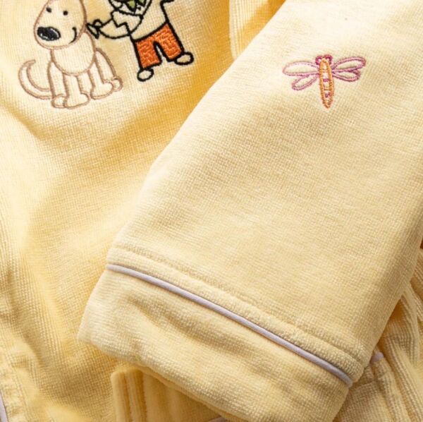 Ecocotton Carnaval Unisex Çocuk Bornoz %100 Organik Pamuk Nakışlı Sarı 5-6 Yaş