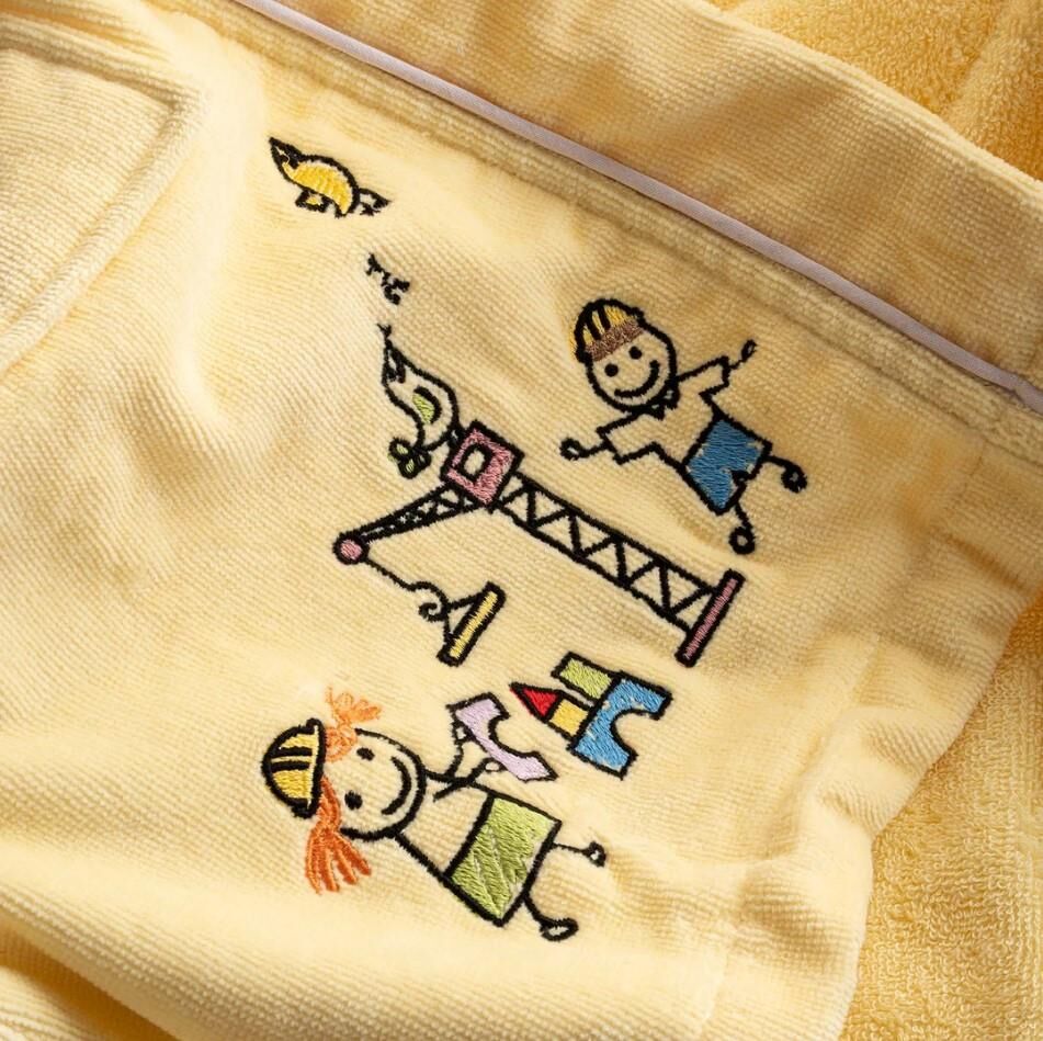 Ecocotton Carnaval Unisex Çocuk Bornoz %100 Organik Pamuk Nakışlı Sarı 5-6 Yaş