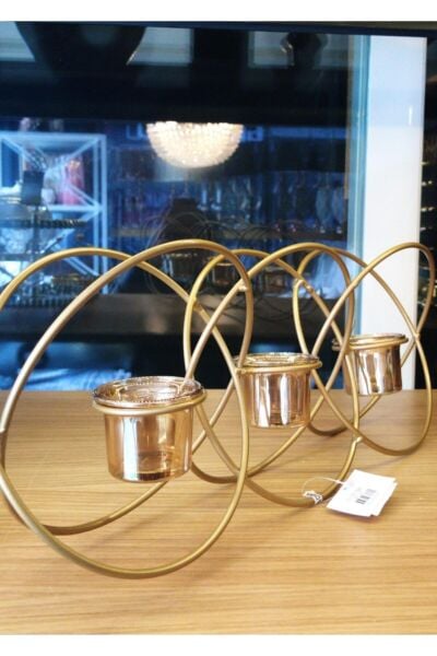 Lucky Art Gold Çemberli 3'lü Tea Light 46 cm