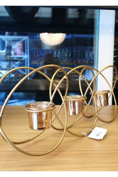 Lucky Art Gold Çemberli 3'lü Tea Light 46 cm