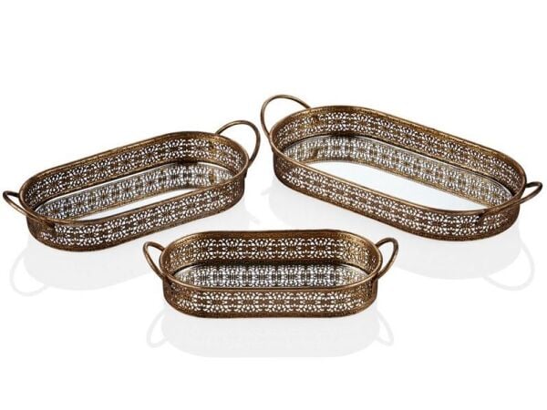 Lamedore Elips Gold 3'lü Tepsi Seti 43,5x22x8 38x17,5x833x14,5x7 Cm