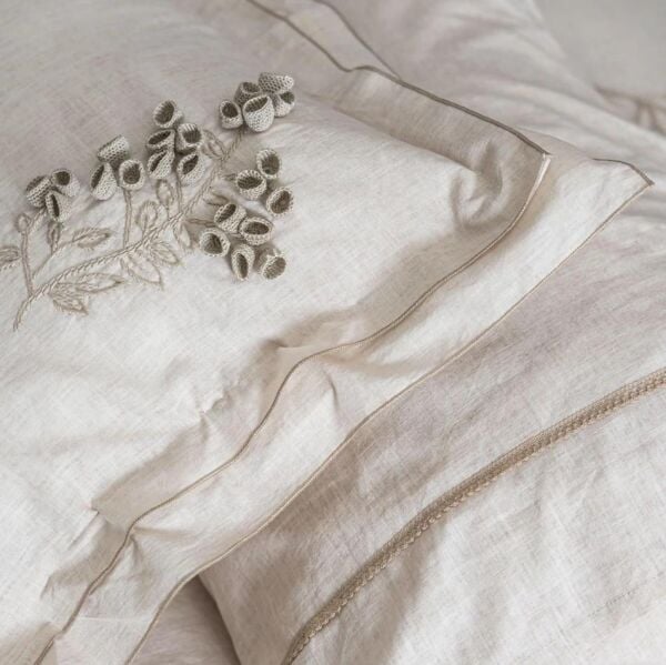 Ecocotton Masal Battal Boy Nevresim Takımı %100 Organik Pamuk Keten El Nakışlı Bej CK