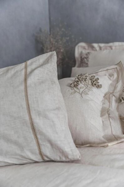 Ecocotton Masal Battal Boy Nevresim Takımı %100 Organik Pamuk Keten El Nakışlı Bej CK