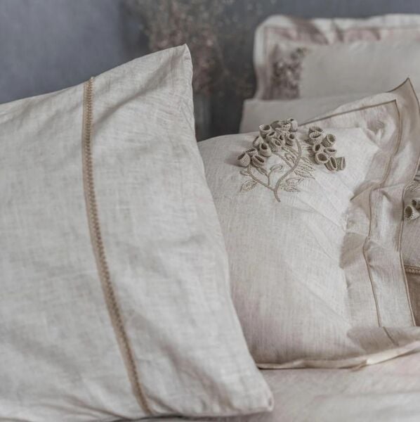 Ecocotton Masal Battal Boy Nevresim Takımı %100 Organik Pamuk Keten El Nakışlı Bej CK