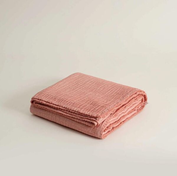 Ecocotton Berin Bebek Yatak Örtüsü %100 Organik Pamuk Müslin El Nakışlı Pudra TK