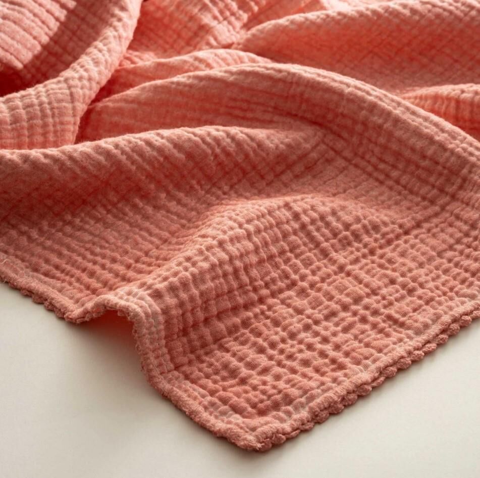 Ecocotton Berin Bebek Yatak Örtüsü %100 Organik Pamuk Müslin El Nakışlı Pudra TK