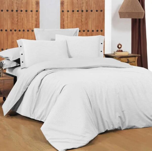 Sarev Fancy Stripe Nevresim Takımı Beyaz Çift Kişilik