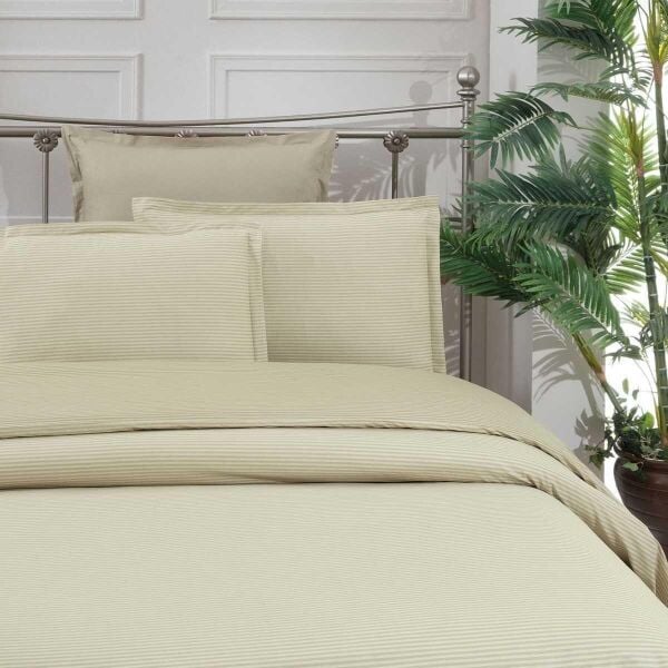 Sarev Fancy Stripe Nevresim Takımı Bej Çift Kişilik