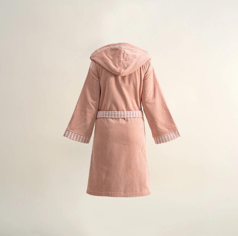 Ecocotton Balerin Kız Çocuk Bornoz %100 Organik Pamuk Nakışlı Pudra 5-6 Yaş