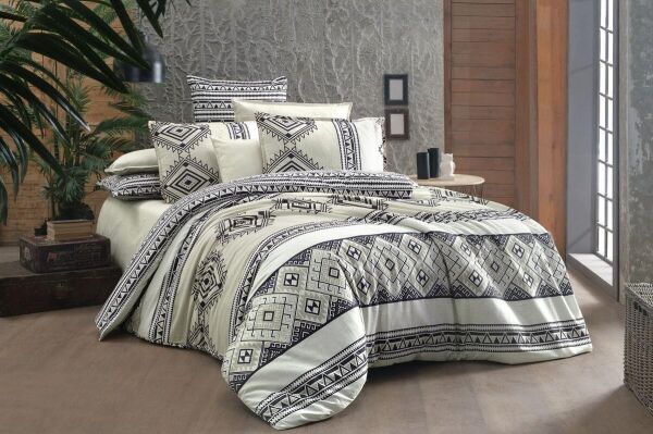 Sarev Runa Fancy Poplin Nevresim Takımı Bej Çift Kişilik