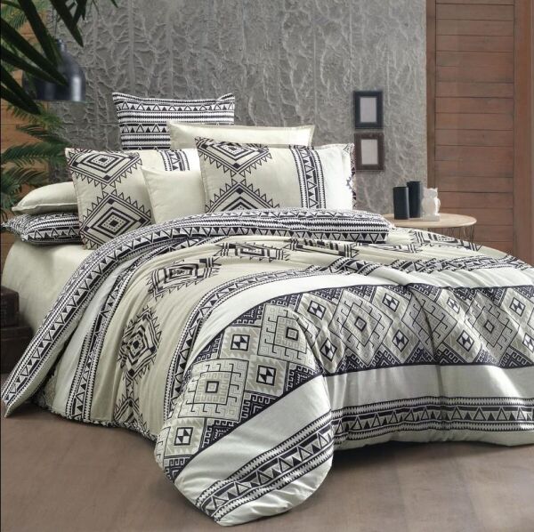 Sarev Runa Fancy Poplin Nevresim Takımı Bej Çift Kişilik