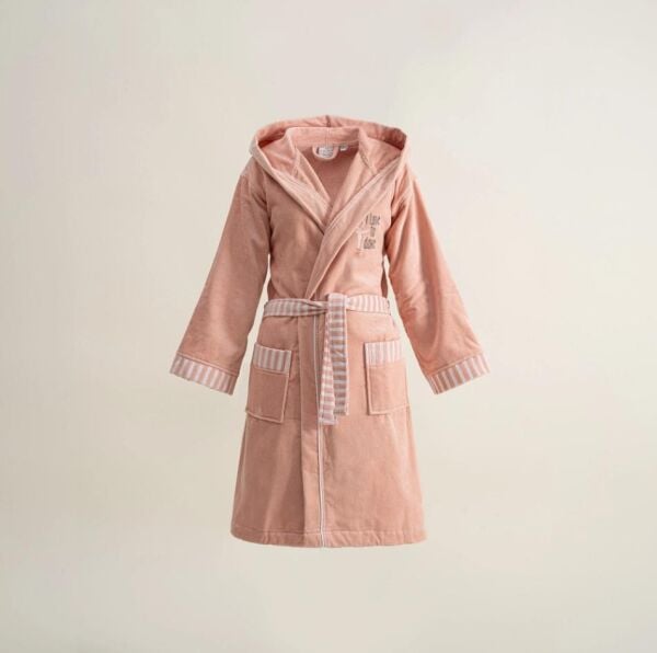 Ecocotton Balerin Kız Çocuk Bornoz %100 Organik Pamuk Nakışlı Pudra 3-4 Yaş