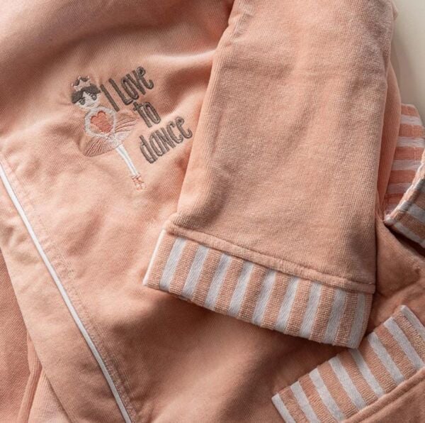 Ecocotton Balerin Kız Çocuk Bornoz %100 Organik Pamuk Nakışlı Pudra 3-4 Yaş