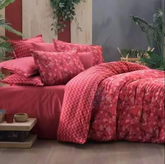 Sarev Dahlia Fancy Poplin Nevresim Takımı Kırmızı Çift Kişilik