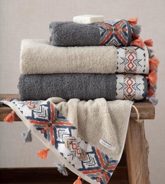 Ecocotton Organik Pamuk Aile Bornoz Seti - Pamira Bej / Antrasit M / L