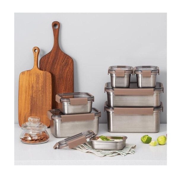 LocknLock Paslanmaz Çelik Fırın & Saklama Kabı Dörtgen Kilitli 310 ml - Kahverengi