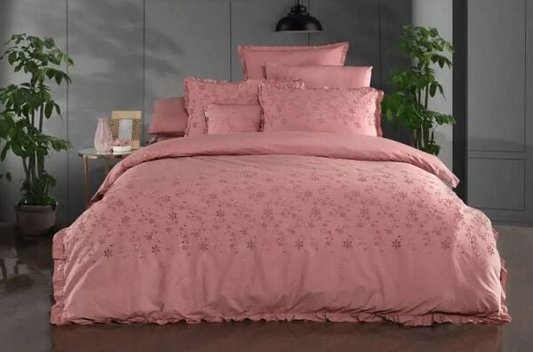 Sarev Peste Percale Nevresim Takımı Pembe Çift Kişilik