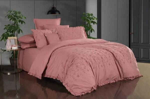 Sarev Peste Percale Nevresim Takımı Pembe Çift Kişilik