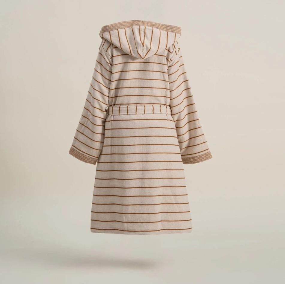 Ecocotton Arden Kadın Bornoz %100 Organik Pamuk Kenevir Karışımlı Bornoz Çizgili Hardal M