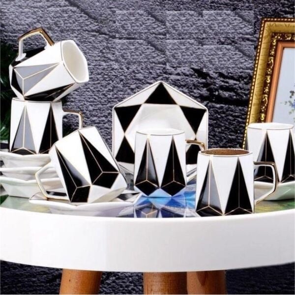 Kosova Kgp-088 Porselen 6'lı Kahve Fincan Takımı Black White