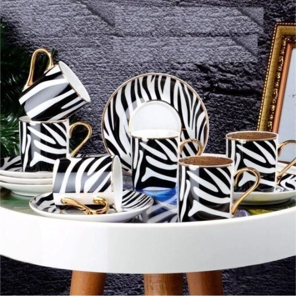 Kosova Kgp-094 Porselen 6'lı Kahve Fincan Takımı Black White